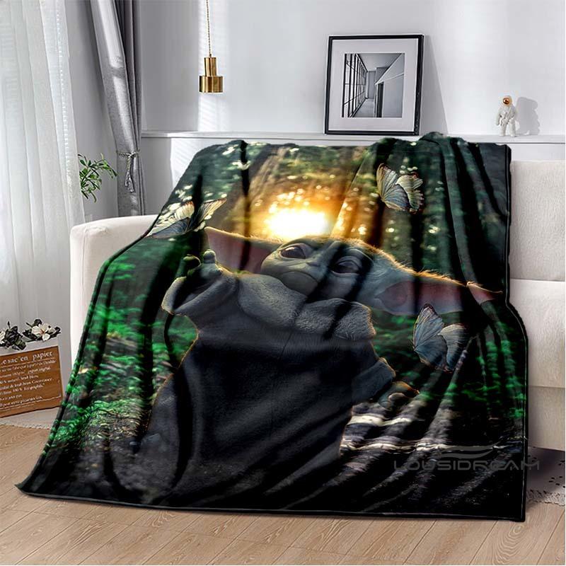 Kawaii Yoda Flannel Blanket Is Soft and Warm, Suitable for Bedrooms, Living Rooms, Bedside Tables, Travel, Picnics, and Other