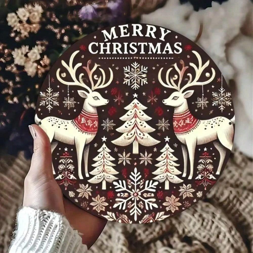 Metal Wall Art Decor, Merry Christmas Tin Sign, Red Vintage Poster, New Year Home Decoration
