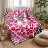 Pink Leopard Roses Bow 1 Theme blanket Lightweight Warm Flannel Blanket Decorative Throw Blanket for Home Decoration