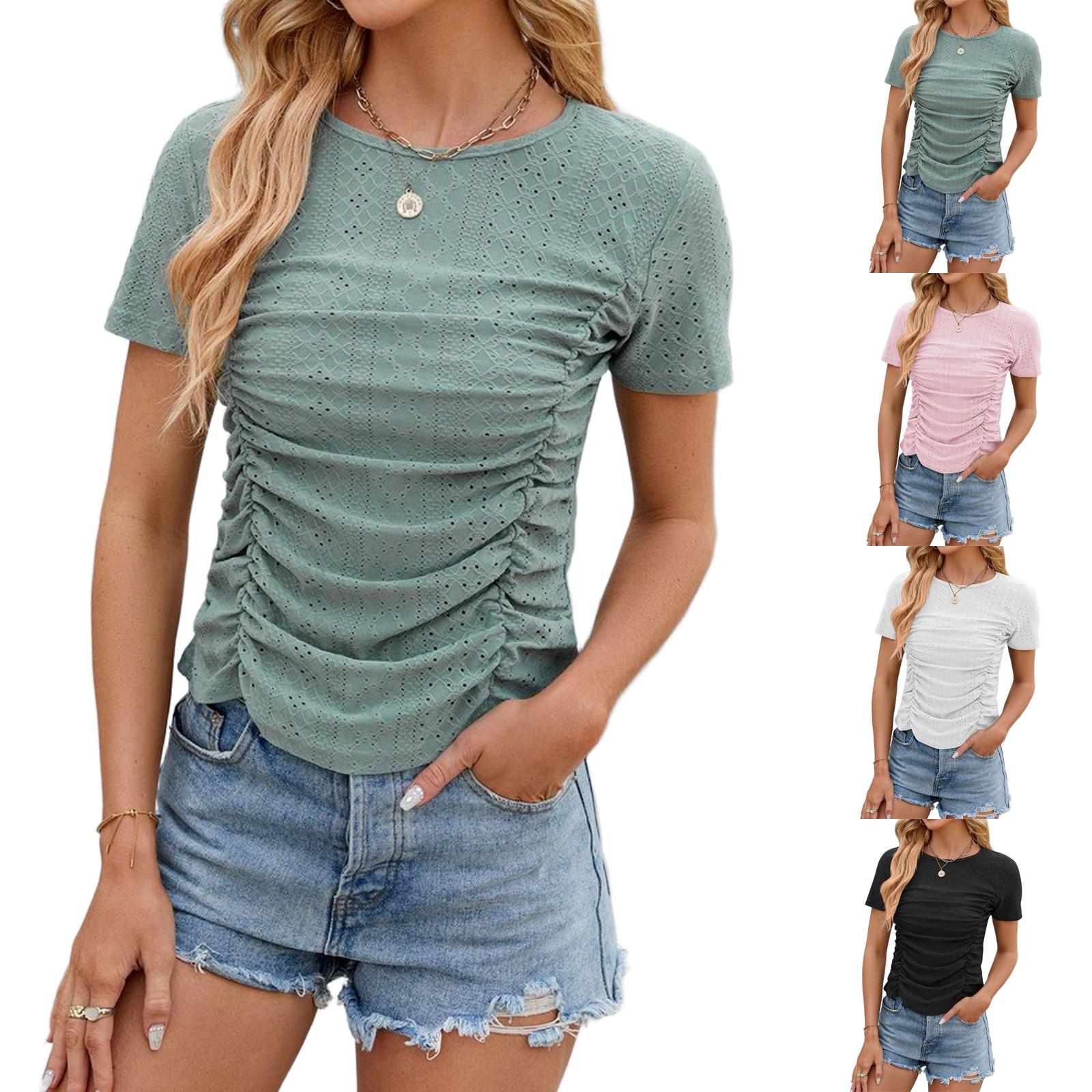 

Women s Casual Fashion Round Neck Shirt Short Sleeve Top XXL чорний
