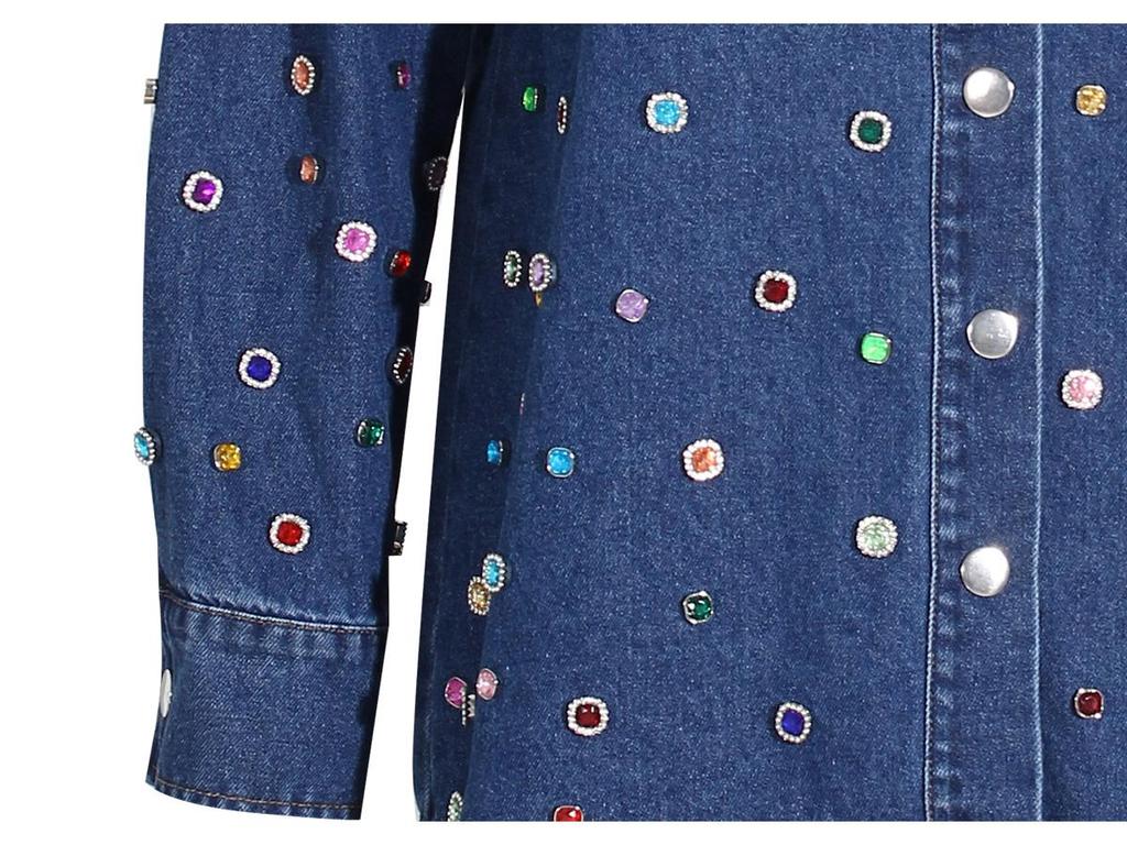 Women's Denim Ensemble: 2025 Beaded Jacket & Trousers Set - Versatile, Loose-Fit Long-Sleeve Cardigan.