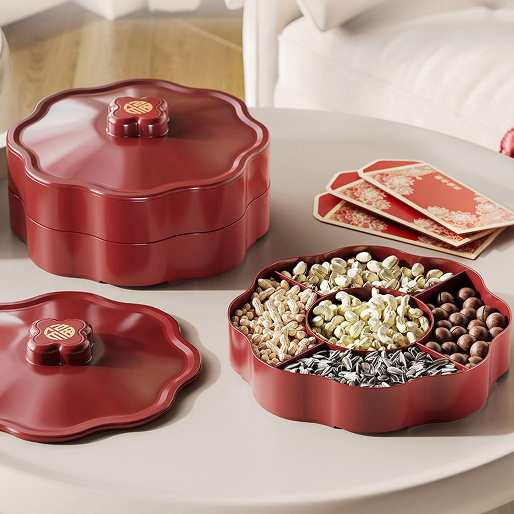 Candy Box Plastic Dry Fruit Container with Cover for Living Room 5 Compartments Snacks Organizer for Household Use