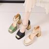 High Quality Women's High Heels Hot Selling Fashion Baotou Thick Heels One-Word Buckle Belt Banquet Wedding Women's High Heels