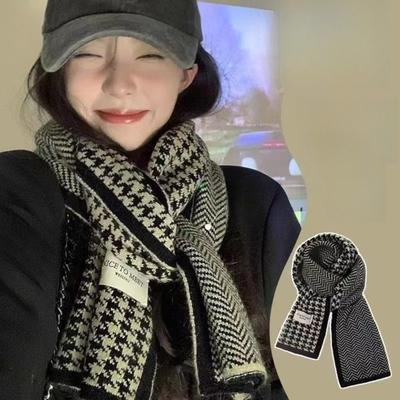 Thousand Bird Grid, Scarf, Women's, Thick, Windproof, Cold Proof, Warm, Neck Protection, Shawl, Knitted Scarf