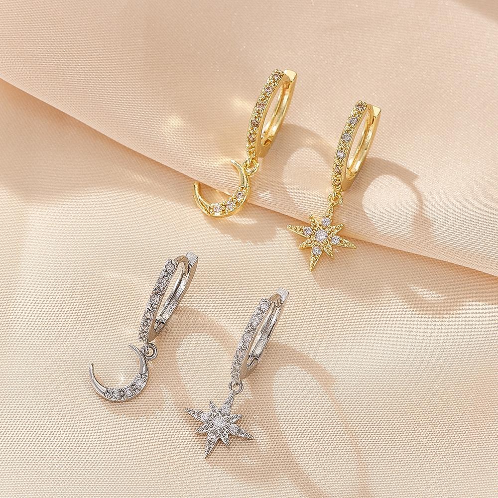 Hot selling moon asymmetrical earrings for women, fashionable, versatile, and high-end earrings