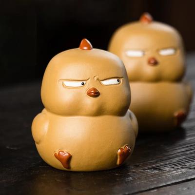 Purple Clay Tea Pet Handmade Sculpture Small Yellow Chicken Ornament Fun Slant Eyed Chicken Tea Set Creative Accessories
