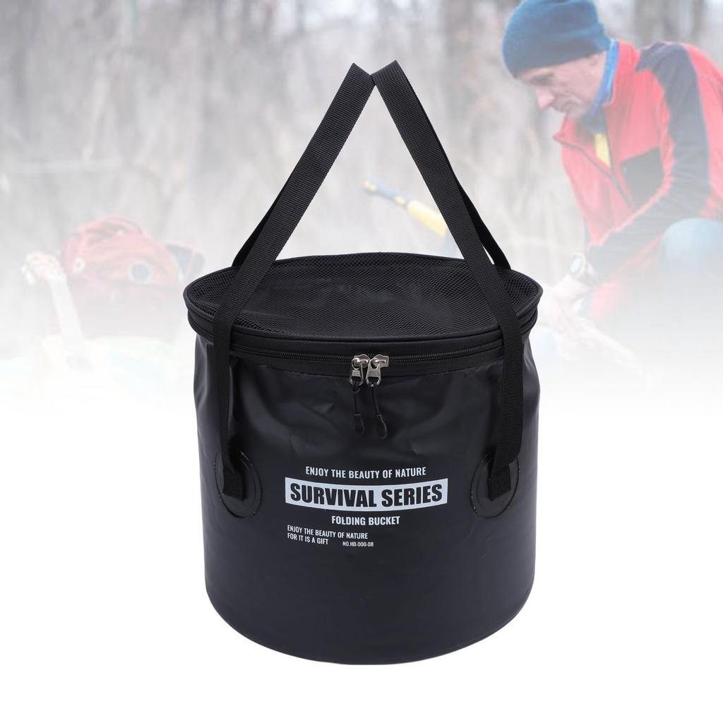 Cloth Folding Bucket with Mesh Pouch Portable Draining Basket Water Container for Outdoor Camping Fishing Car Washing