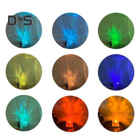 Projektorová lampa Morská vlna Nočné svetlo Diaľkové ovládanie 16 farieb Postupne rotujúci plameň Vodná lampa s drevenou základňou