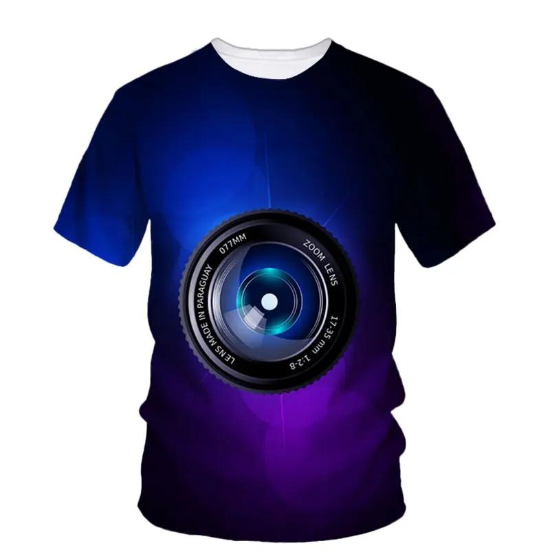 Fashion New Camera Photography Pattern Men's Printed T-shirt Street Harajuku O-neck Extra Large Short Sleeved Top