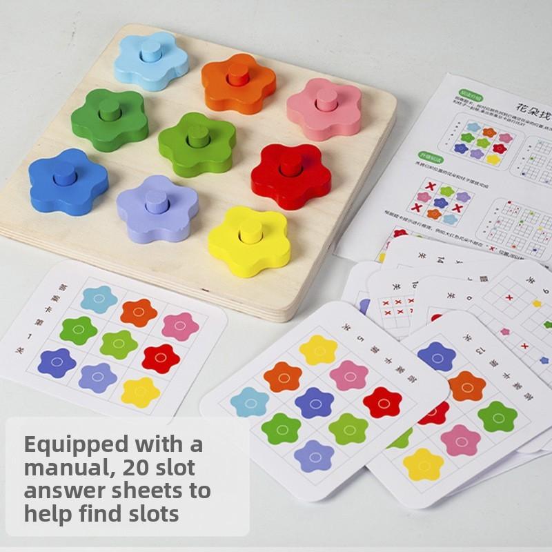 Shapes Wooden Geometric Flower Sets Columns Kids Stacking Towers Building Blocks