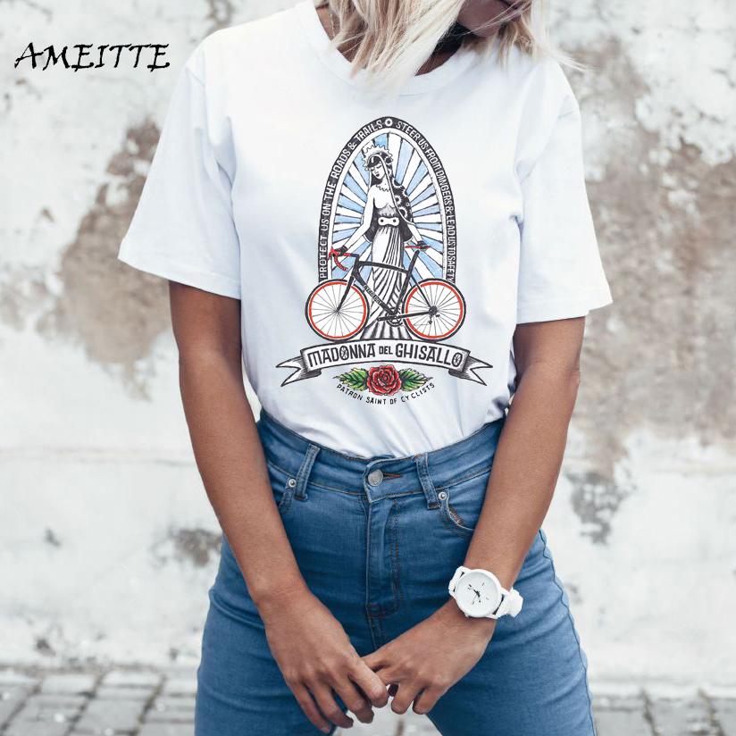 Church To Bless Bikes Madonna Del Ghisallo, die Schutzpatronin des Radsports, T-Shirt für Damen, kurz