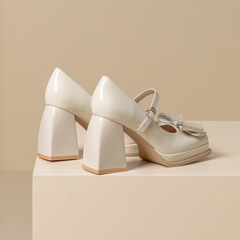 2025 autumn new Mary Jane high heels children's princess Barbie shoes square head thick heel waterproof table bow shoes