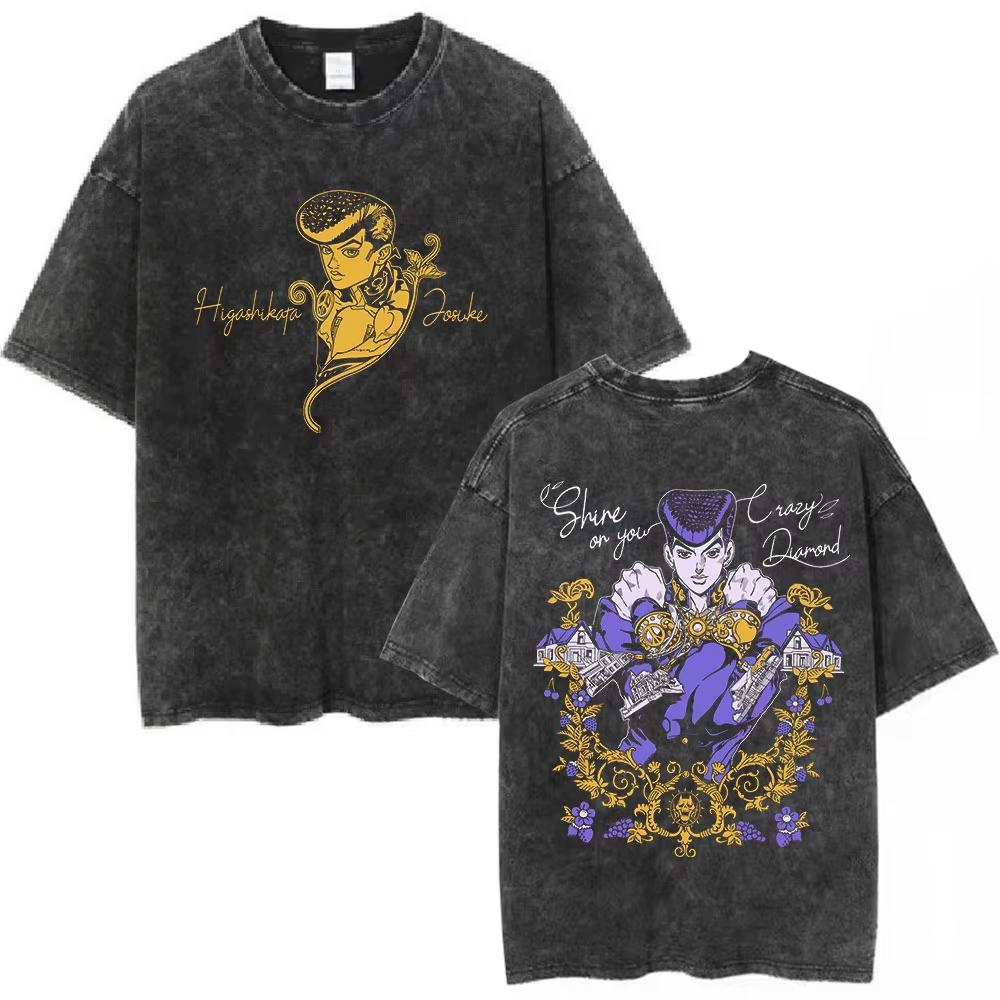 JoJos Bizarre Adventure Unisexs Washed Tshirt Summer New Josuke Higashikata Graphic Cotton Fashion Streetwear Shirt S разноцветный