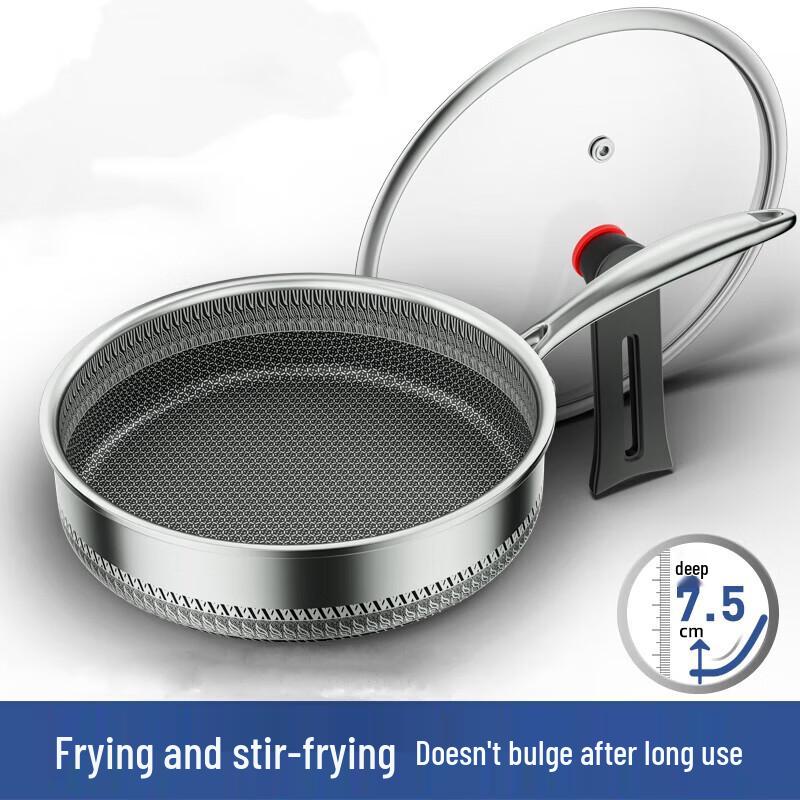 Muceski 32cm Non-stick Double Honeycomb 316L Stainless Steel Frying Pan