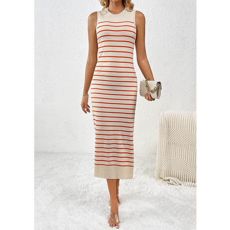 Spring/Summer New Slim Intercolored Women's Knitwear Striped Long Skirt Fashion Dress