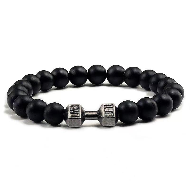 Lava Bracelet Black Volcanic Stone Black Matte Dumbbell Beads Bracelets For Women Men Fitness Barbell Jewelry Mens Bracelets