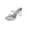 Super High Heels Slippers Women's Summer New One-word with Transparent Outer Wear Crystal and Thick Heels Women's Square Head
