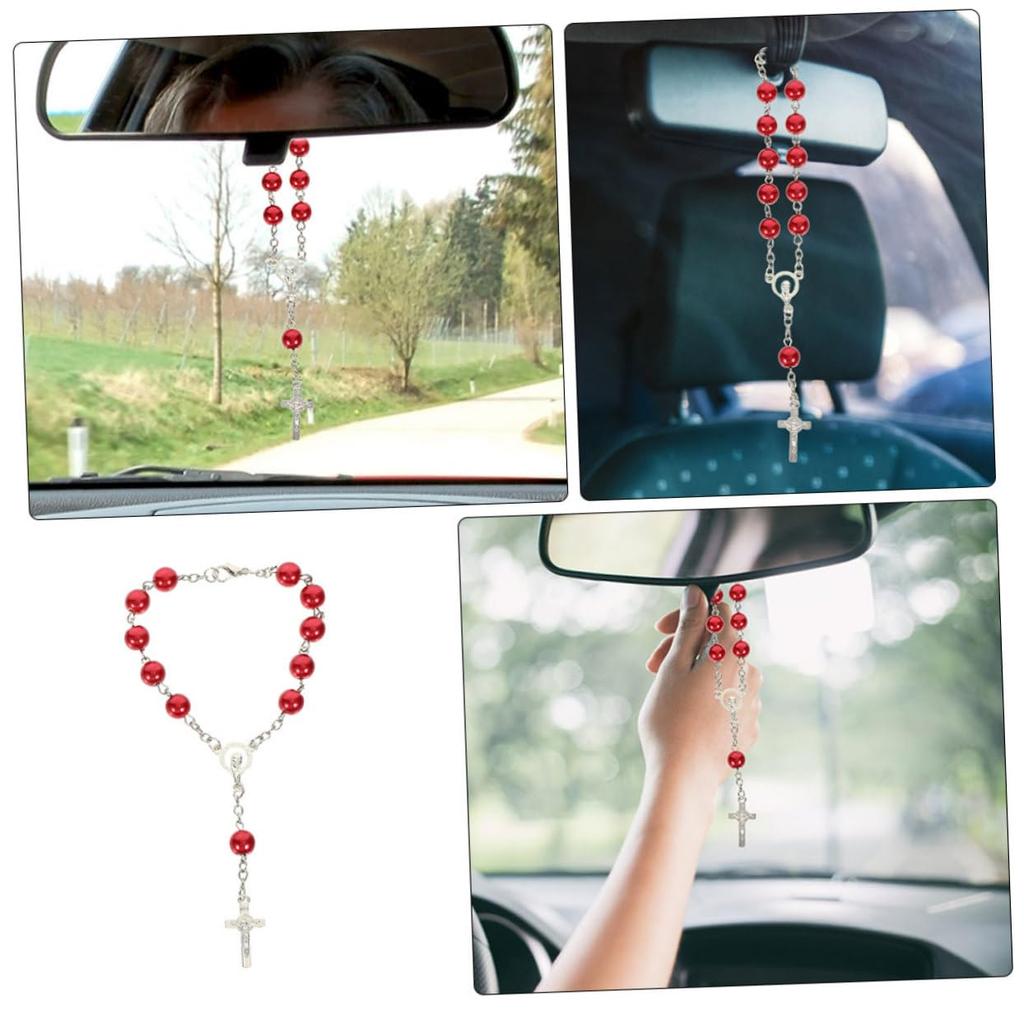 ETHZZLE Mirror Decor Car Men Women Decor Rosary Beads Catholic Auto Rosary for Rearview