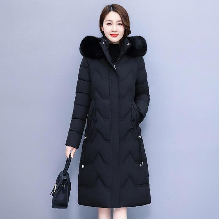 Women s Winter Down Coat Mid Length Thickened Over Knee Solid Outerwear XL чёрный