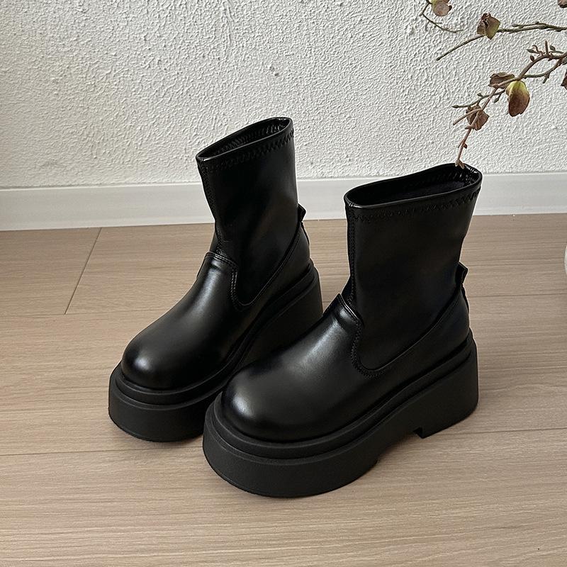 Beige heightening jk new spring and autumn college style Martin boots women's short boots feeling small man thick bottom