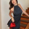 Halter Neck Backless Polka Dot A-line Short Dress Fashion Summer Slim Fit Party Sexy Mini Short Dresses Female Fashion Elegant Printed Clothing