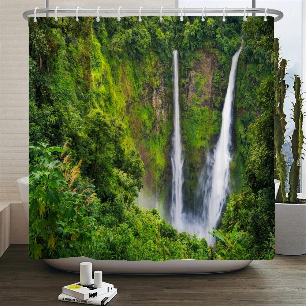 Natural Forest Tree Scenery Shower Curtain Bathroom Waterproof Polyester Fabric Bathroom Curtain 3d Printed Bath Screen Mat
