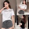 Women Summer Lace Patchwork Short Sleeve T-Shirt Korean Loose Plus Size Crew Neck Casual Student Daily Top
