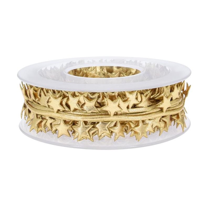 Embossed belt Christmas tree pentagram decorative belt gift floral polyester ribbon 10m