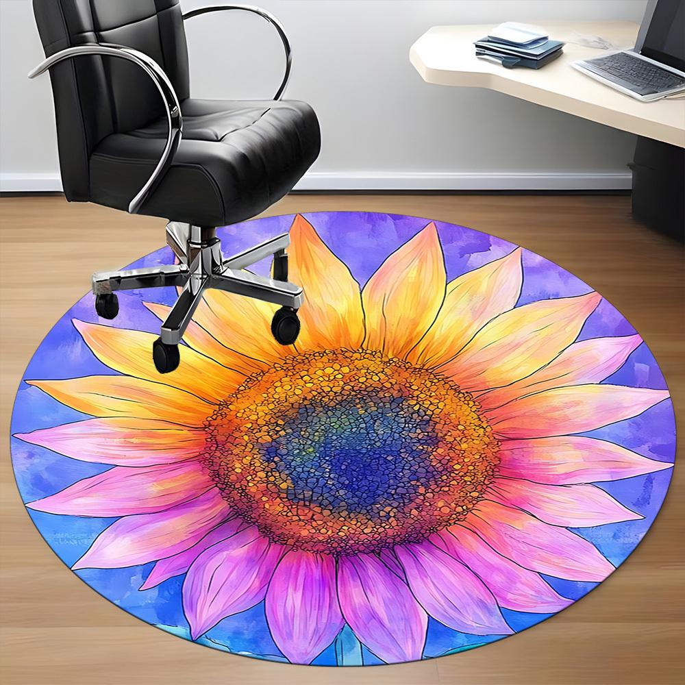 1pc Sunflower Bloom Office Round Area Rug, Indoor Mat Suitable ForOffice, Under Office Chairs Bedroom Living Room Home Decor D016
