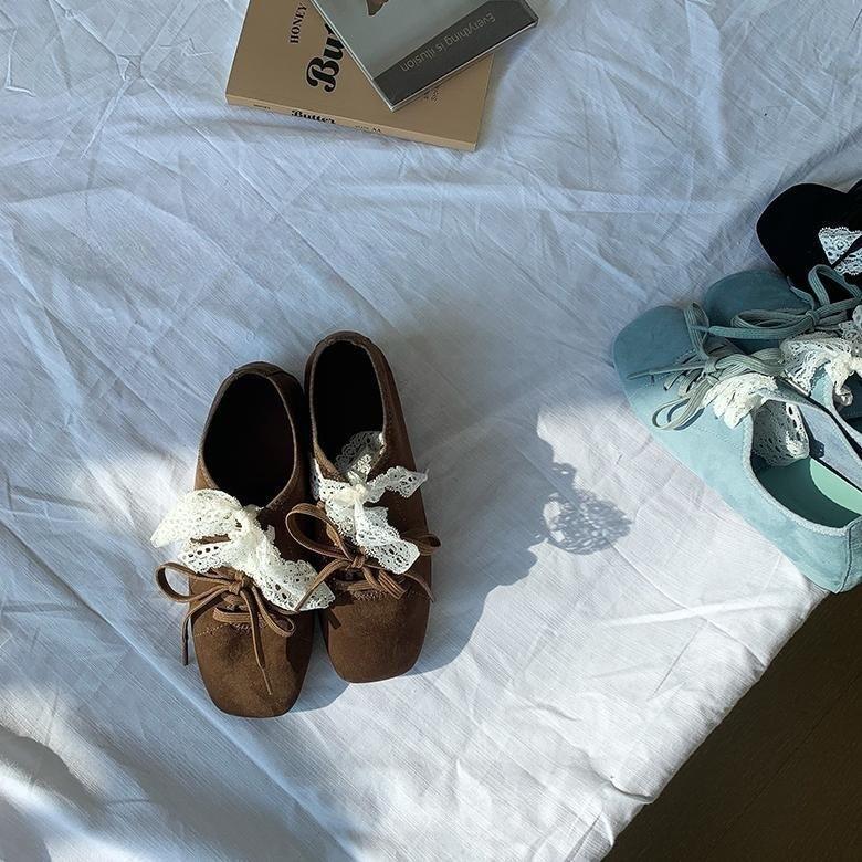 Niche design sense square head new ballet style soft sole single shoes bow women's shoes