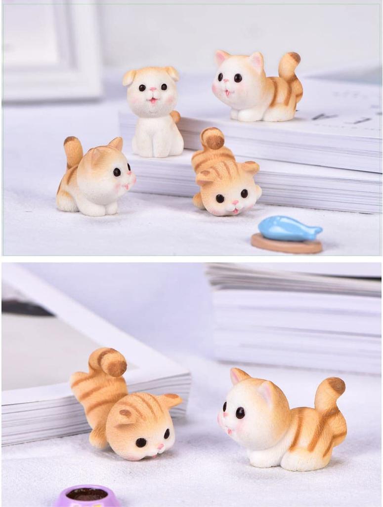 moin moin Figurine Cat 2212fig23 Ornaments, Figurines, 10-Piece Set, Feeders, Toys, Tiger, Cute, Stylish, Palm-Sized Terrarium, Green, Display, Gift,