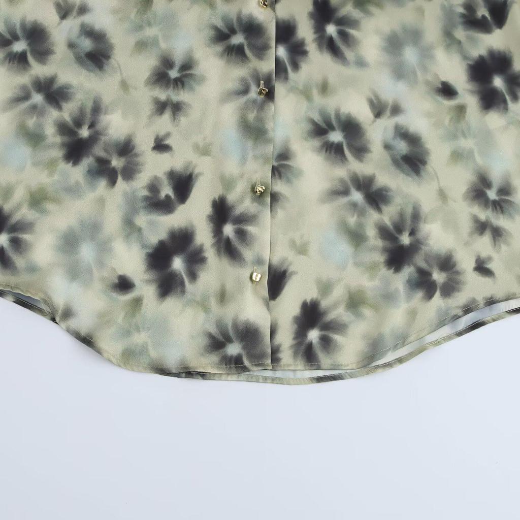 2025 Spring Women's Floral Print Satin Shirt – Loose Fit with Lapel