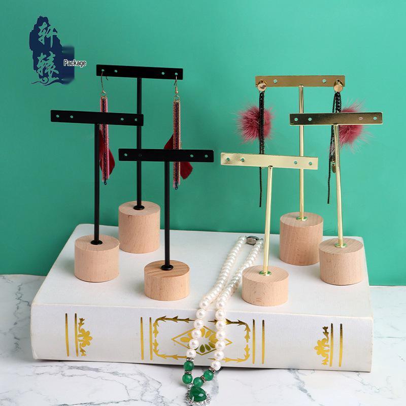Detachable Wood & Metal Jewelry Display Stand with Round Base - Gold and Black Options