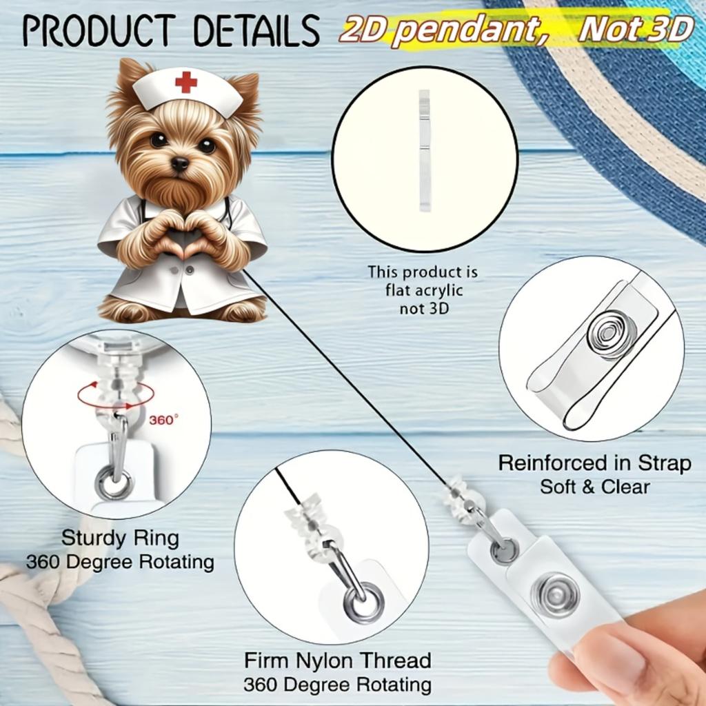 Nurse Puppy ID Badge Holder, Retractable Badge Reel Pin, Durable Acrylic Card Holder for Medical Students & Nurses,Cartoon Dog Nurse Work Accessories