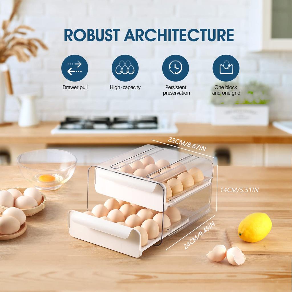 32 Eggs Holder for Refrigerator, Egg Storage Container Organizer Bins with Handles, Stackable Clear Plastic Egg Holder(2 Layer)