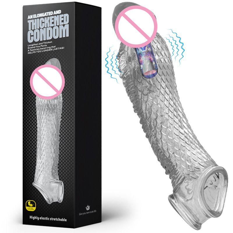 Reusable Condom Penis Extension Sleeve Delay Ejaculation Cock Cover Penis Extender Vibrator Sex Toys For Men Adults Products