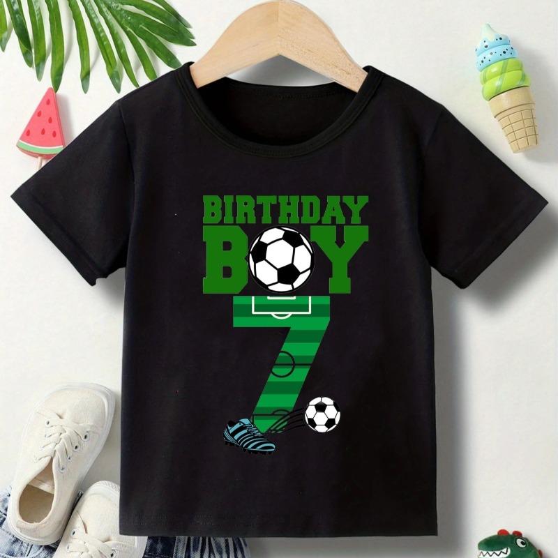 Boys Crew Neck Short Sleeve T-Shirt with Soccer Birthday Number 5 6 7 Print