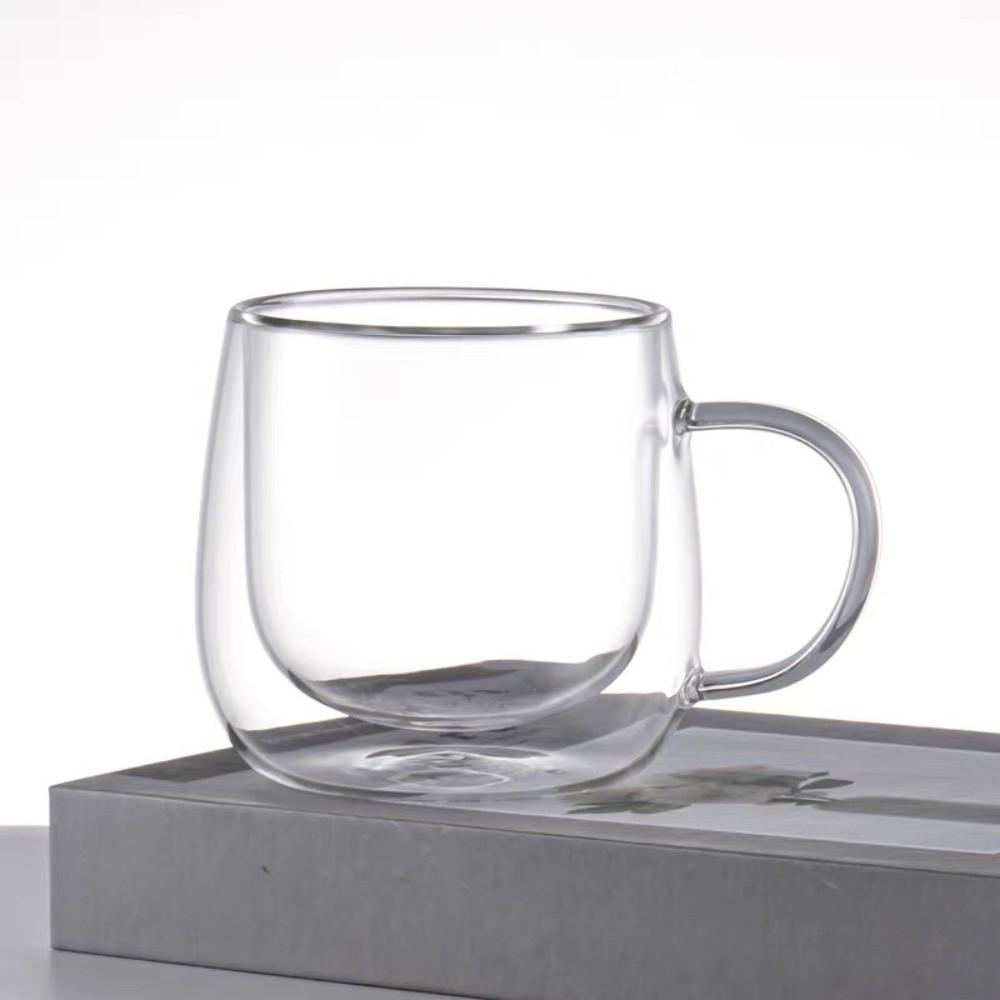 2 Stück Transparente Kaffeetasse Hitzebeständiger Becher Tasse Elegant Doppelwandiges Glas Tassenset Milch