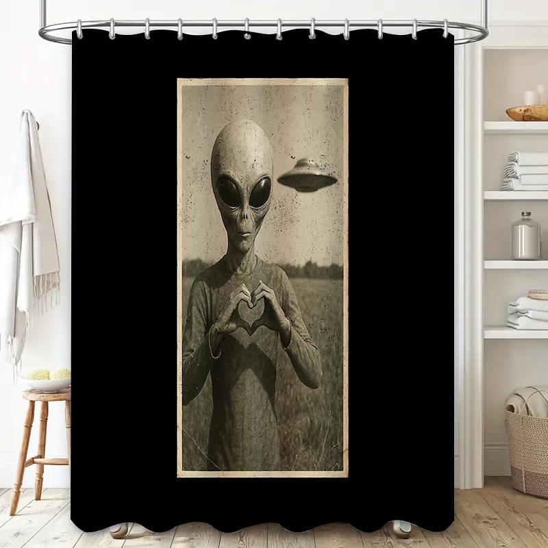 Alien Shower Curtain Space Galaxy Horror Film Cosmic Decor Bathroom Set Vintage Sci Fi Home Decor Wall Art