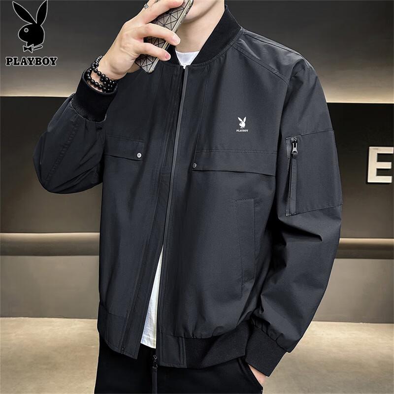 PLAYBOY Men's Casual Windbreaker Jacket with Baseball Collar