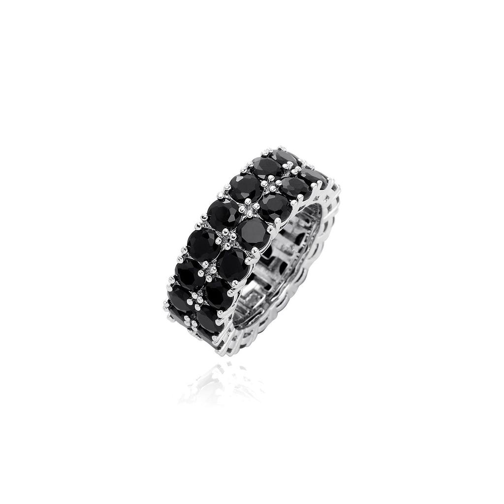 Hip-Hop Jewelry Double Row Zircon Ring Trendy Brand Personality Full Diamond 18K Gold Men's Ring
