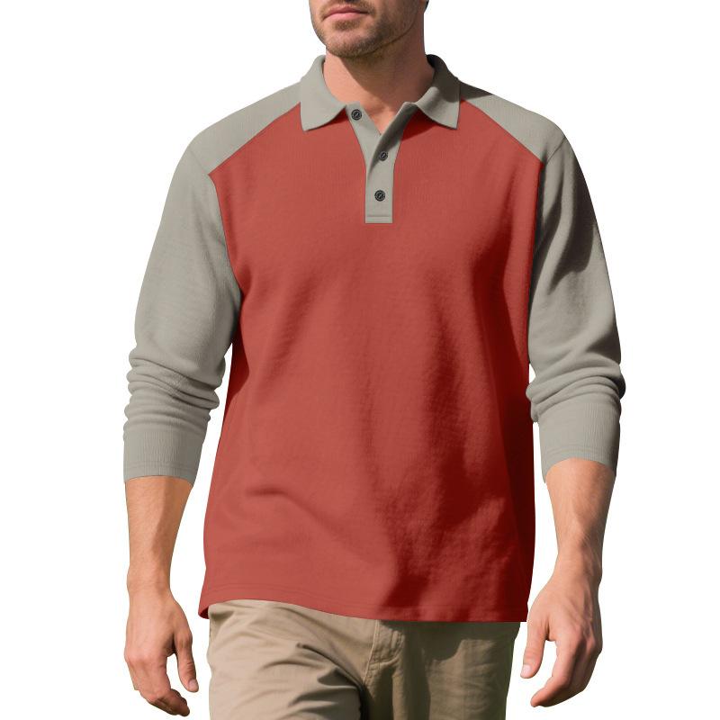 

American autumn and winter men s polo shirt color matching golf lapel long-sleeved t-shirt bottoming shirt M оранжевый