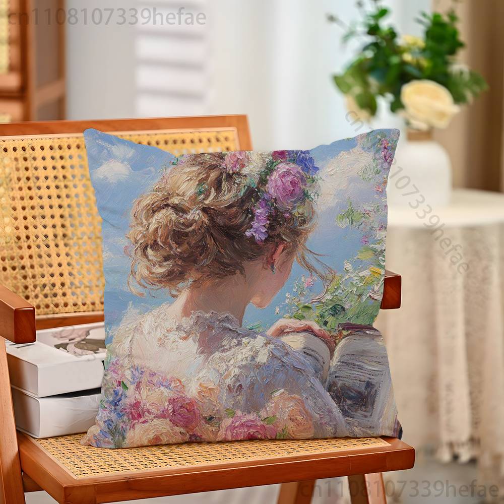 Pierre AAuguste RRenoir Funny Pillow Case Antidustmite Pillowcase Invisible Zipper Silky Short Plush Sofa Cushion Cover