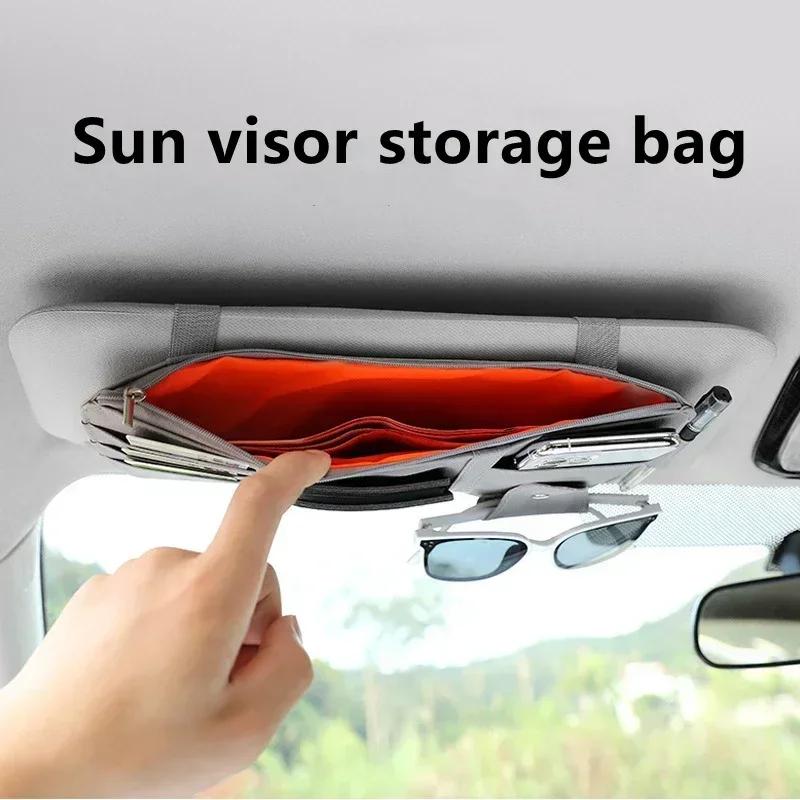 Car Sun Visor Organizer Multi-pocket Zipper Auto Truck SUV Storage Pouch Bills Pen Card Glasses Holder Car Accessories Gadget