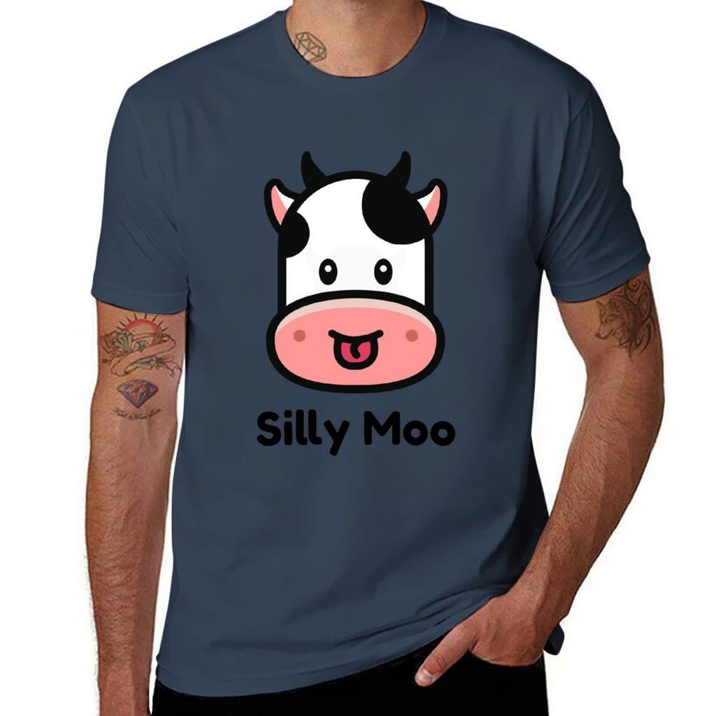 Silly Moo Cow Cartoon Tshirt Basic Casual Short Sleeve Cotton Shirt