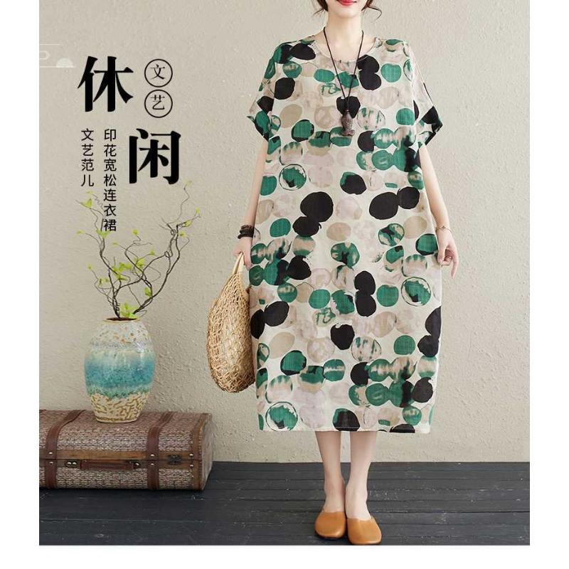 Summer New Retro Polka Dot Big Size Loose Casual Dress Women