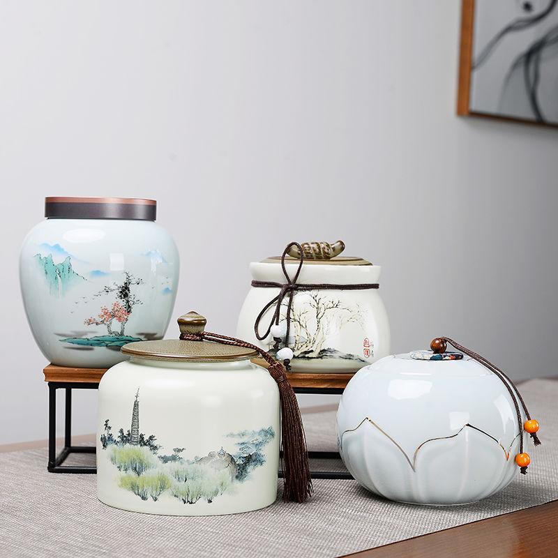 Creative Floral Plant Pattern Ceramic Tea Jar Antique Decorative Jar Countertop Ornament Candy Coffee Bean Storage Box Art Decor