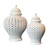 Ceramics Gingers Jar with Lid Decorative Flower Vases Cutout Lattice Crafts for Home or Kitchen Countertops Decoration