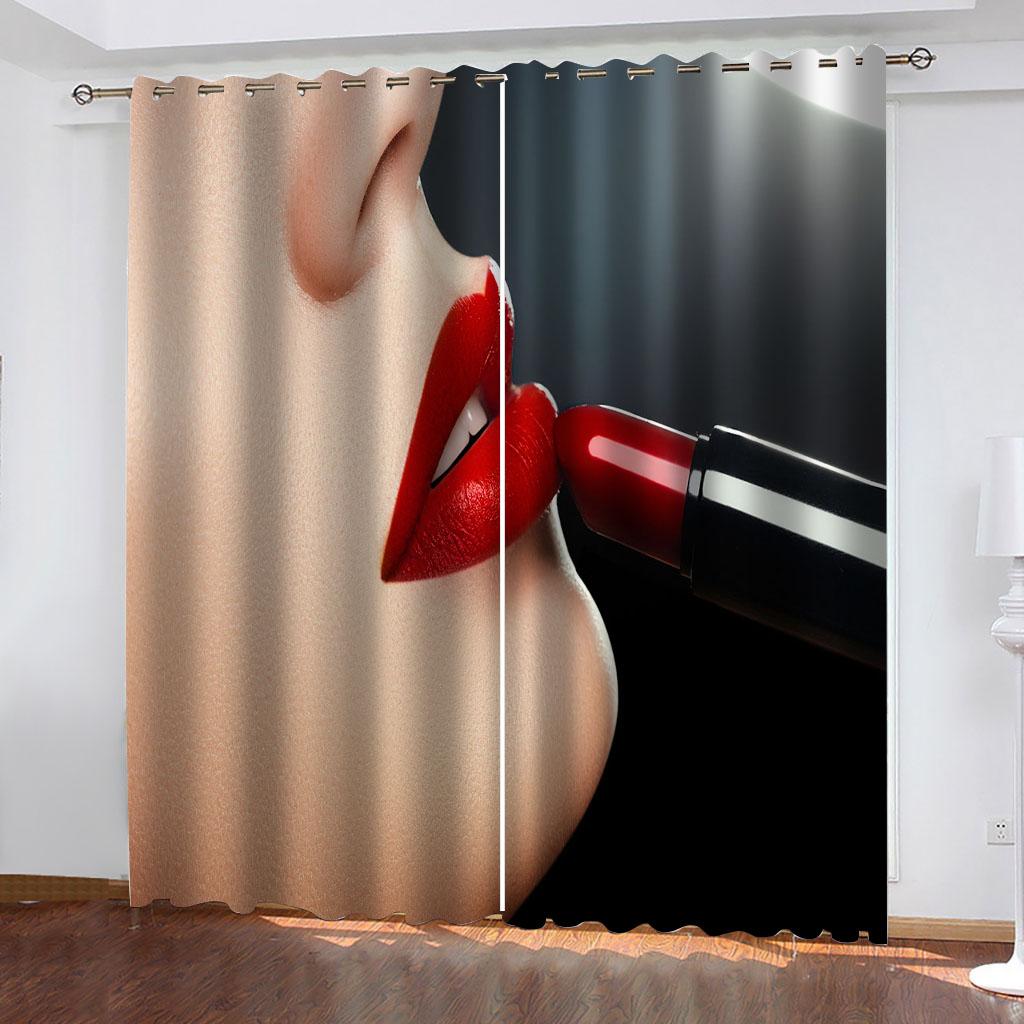Gardiner För Eleganta Hus Rum 3D Stilfulla Röda Läppar Skönhetsgardiner För Vardagsrum Lyxset, Fönstergardiner Sovrum