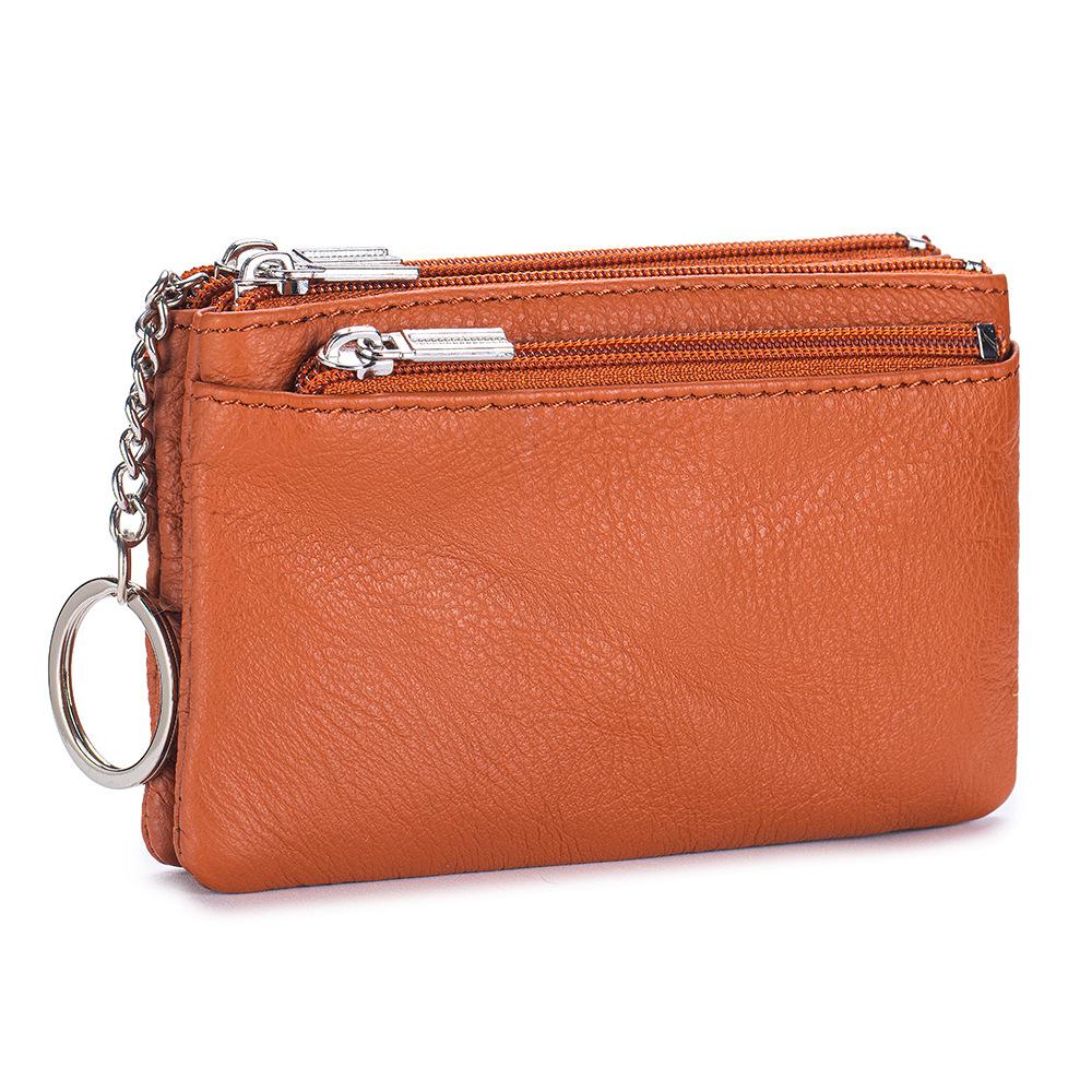 New first-layer cowhide simple women's zipper change bag three zippers large-capacity storage bag coin bag